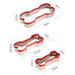 Aço inoxidável Dog Bone Embossing Cookies Cutters, Fondant Biscuit Mold de corte para decoração do bolo, Baking Acessórios, 3Pcs por conjunto - Image 2