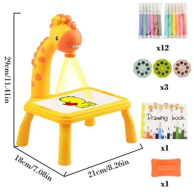 Mesa de Desenho com Projetor LED para Crianças - Brinquedo Educativo de Pintura e Artesanato