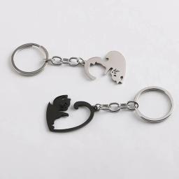 Portátil de aço inoxidável Keychain, Heart-Shaped Splicing Cat, Yin e Yang Cat Pingente, Colar Jóias, Item Pequeno - Image 5