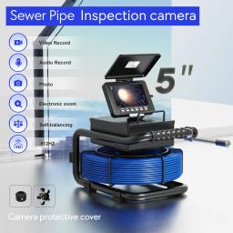 Tubo Inspeção Camera, Drenar Inspeção Esgoto, Vídeo Endoscópio, Gravação De Áudio, DVR, 5" - Image 1
