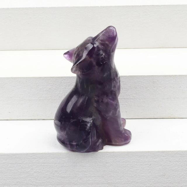 Estatueta Esculpida de Lobo em Quartzo Rosa e Jade: Petiscos de Energia Cristal para Decoração e Chakra