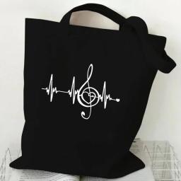 Bolsas femininas nota de música batimento cardíaco bolsa de lona bolsa engraçada para adolescente moda sacola design marca saco lateral para senhoras - Image 3