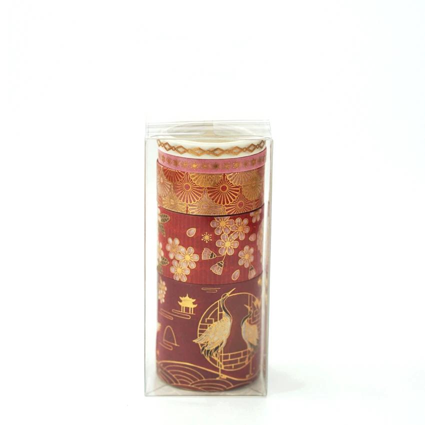 5 pçs conjunto de fita washi folha de ouro cinta washi fita adesiva estilo chinês scrapbooking suprimentos flor decorar diário adesivos bonito - Image 1