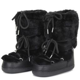 2025 botas de neve de inverno botas de esqui femininas luxo fofo peludo botas de pele feminino rebites quente plataforma à prova dwaterproof água botas de algodão preto - Image 1