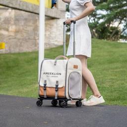 Transportadora portátil com rodas para pet, Mochila dobrável ao ar livre, Gaiola espacial grande, Transportadora para cães e gatos, Suprimentos de carrinho - Image 1
