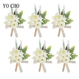6 pçs branco marfim rosa boutonniere para homem noivo e melhor homem boutonnieres com flor artificial para a cerimônia de casamento aniversário - Image 4