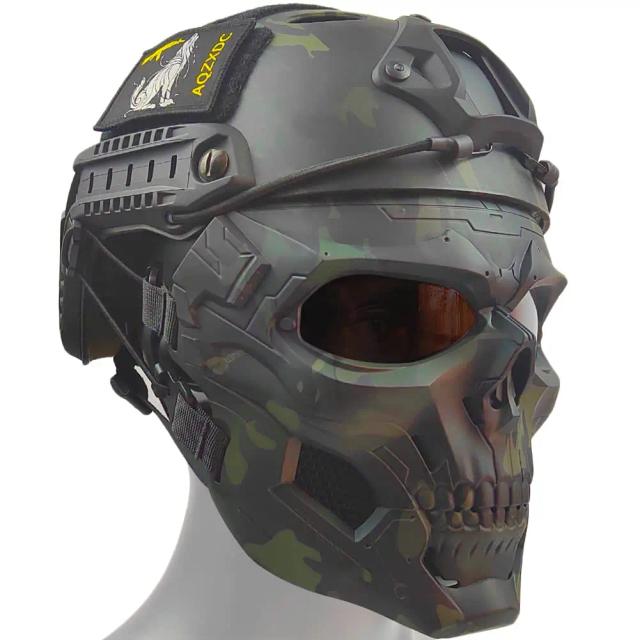 Capacete Ajustável com Máscara Integrada para Airsoft: Ideal para Jogos ao Ar Livre, CS, Paintball e CQB Skirmishes