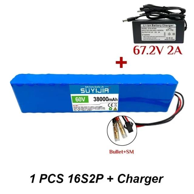 Bateria Recarga Rápida de Íon de Lítio 18650 - 60V 38000mAh 16S2P com BMS para Cadeiras de Rodas e Monociclos Elétricos
