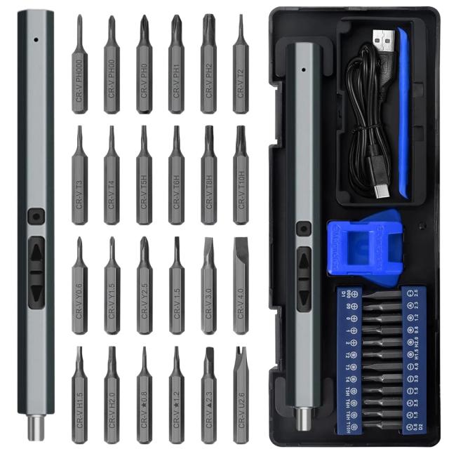 Conjunto Galacok de Chave de Fenda Elétrica Sem Fio com 24 Bits Magnéticos para Reparos em Telefones, Câmeras, Relógios, Óculos e PCs - 29 em 1