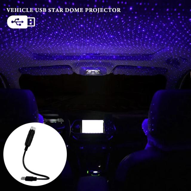 Carro com projetor de luz estelar ajustável para decoração interna, USB LED para festas e Natal