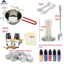Vela que faz o jogo-diy vela artesanato ferramentas vela cera pote de derretimento, cera de abelha, frascos, wicks, pavio clipe, adesivo e mistura colher - Image 1