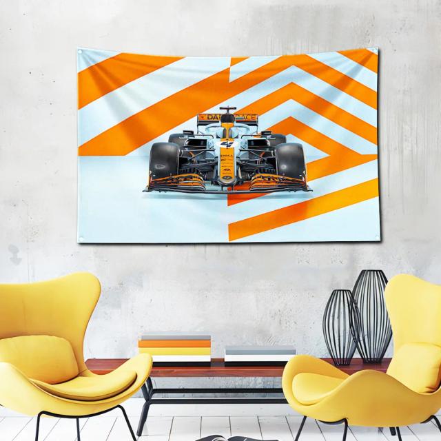 Banner de impressão digital F1 Racing para garagem em poliéster, disponível em 4 tamanhos com grommets de latão - Decoração externa e arte de parede