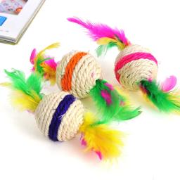 Gato brinquedo para animais de estimação gato sisal coçar bola treinamento interativo brinquedo para gatinho suprimentos gato engraçado jogar pena brinquedo gato accessorie - Image 4
