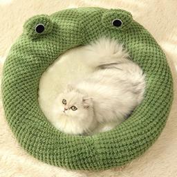 Cama ultra macia em forma de sapo, canil aconchegante para cães e gatos, design bonito dos desenhos animados - Image 4