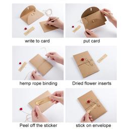 Cartões artesanais de convite flores secas com Envelopes, papel kraft caseiro, presentes de casamento, padrões aleatórios, 9 pcs - Image 5