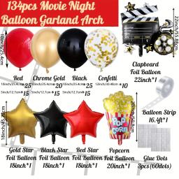 134 peças conjunto de guirlanda de balão preto vermelho dourado festa de teatro, aniversário, casamento e prêmios noturnos de filmes decoração de eventos - Image 3