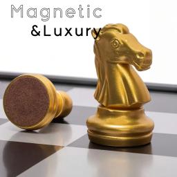 Conjunto de xadrez magnético para treinamento, ouro e prata luxuosos, tábua dobrável, portátil, viagem, conjuntos de jogos, perfeito - Image 4