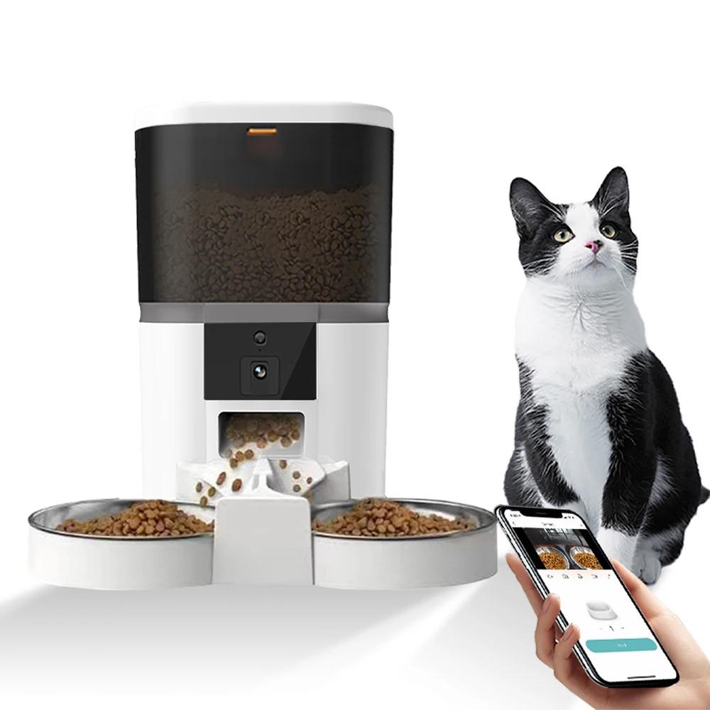 Alimentador automático Pet com câmera HD, Cat e Dog Food Dispenser, Adequado para dois animais de estimação, Alimentação Remota, 4L - Image 1