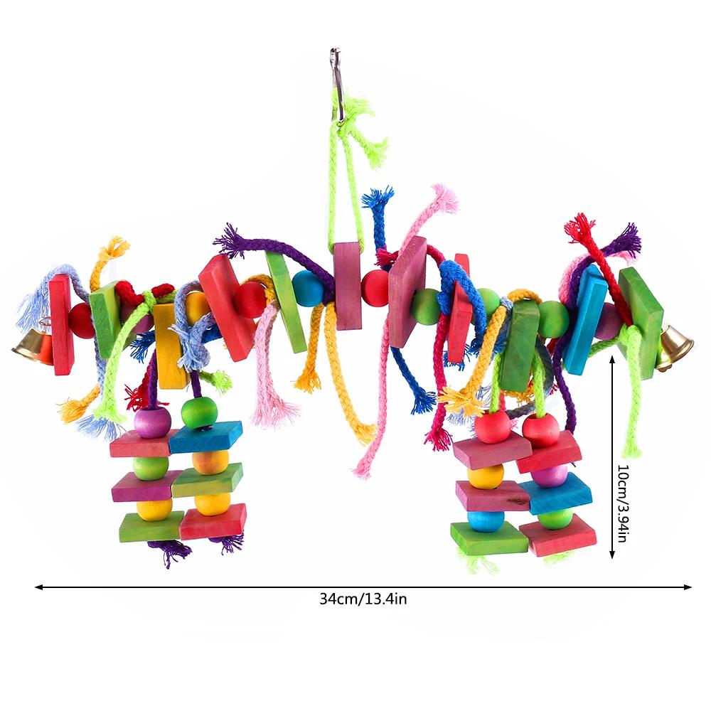 Madeira papagaio pássaro brinquedos pendurado corda escada para animais de estimação multicolorido corda de algodão de madeira pássaros mascar brinquedo treinamento pendurar balanço suprimentos para animais de estimação - Image 1