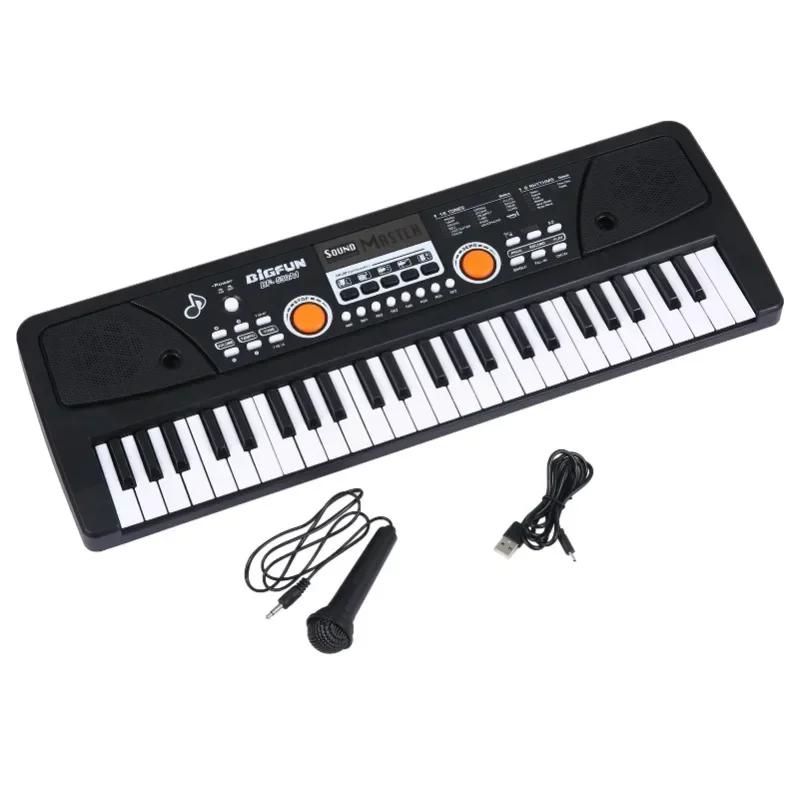 Piano elétrico USB e microfone, teclado musical digital, 16 tons, 8 ritmos, 6 músicas demo, presentes para crianças, 49 teclas - Image 1