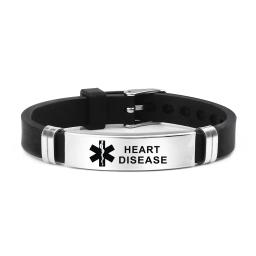 Pulseira de alerta médico gravável em aço inoxidável para homens e mulheres, jóias de silicone, diabetes, epilepsia, depressão, alergia - Image 3