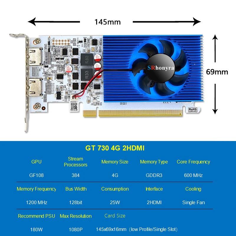 Placa gráfica SRhonyra GT730 RX550 GT1030 GTX1050 1050Ti 4GB de baixo perfil, GPU de baixo perfil para SFF, PCs industriais e mini PC OPS - Image 1