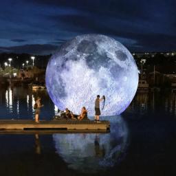 Grande bola inflável da lua com luzes led, PVC hermético planeta balão, adequado para evento festa show decoração do palco, publicidade pendurada - Image 1