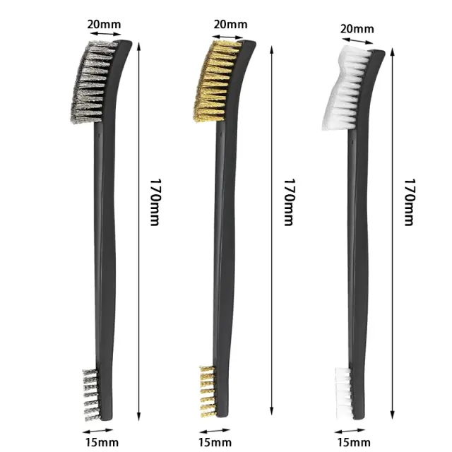 Kit de Limpeza para Armas com 3 Peças: Escovas Dupla Face em Latão, Aço e Nylon para Rifles e Pistolas