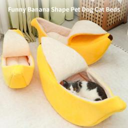 Cama de banana portátil para gato, tapete engraçado e bonito, aconchegante e quente, cesta durável, canil para cão, suprimentos gato, multicolor - Image 1