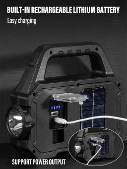 Lanternas LED de alta potência recarregável luz de trabalho de acampamento multifuncional luz portátil carregamento solar 6 modos de iluminação - Image 5