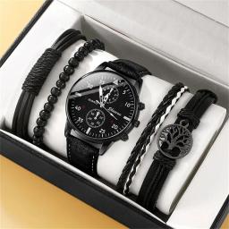 5PCS Set Moda Mens Esportes Relógios Homem Negócios Quartz Relógio De Pulso De Couro De Luxo Pulseira Homens Relógio Casual - Image 1