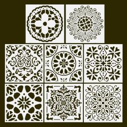 Estênceis reutilizáveis premium 8 pçs definir oco para fora mandala pintura estêncil piso parede telha de madeira estêncil spray - Image 5