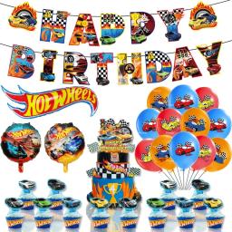 Balões De Látex Hot Wheels para Decorações De Festa, Carro De Corrida, Banners De Feliz Aniversário, Toppers De Bolo, Talheres Descartáveis, Brinquedo Dos Meninos - Image 1