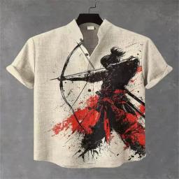 Novas camisas da moda masculina, padrões Bushido impressos em arte 3D, camisas casuais e confortáveis, camisas de manga curta de verão - Image 3