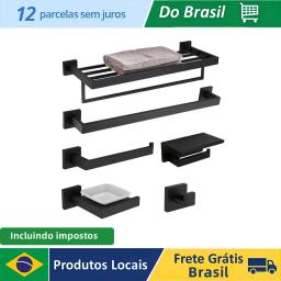 304 Toalheiros de Aço Inoxidável, Suporte do papel higiênico, Suporte do sabão líquido, Barra de toalha, Acessórios de WC, Preto fosco, Banheiro Hardware - Image 1