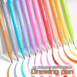 Arte sinal escova caneta marcador ponta de feltro canetas de cor de tinta à base de água 12 cores pastel sortidas para letras, diário, caligrafia - Image 2