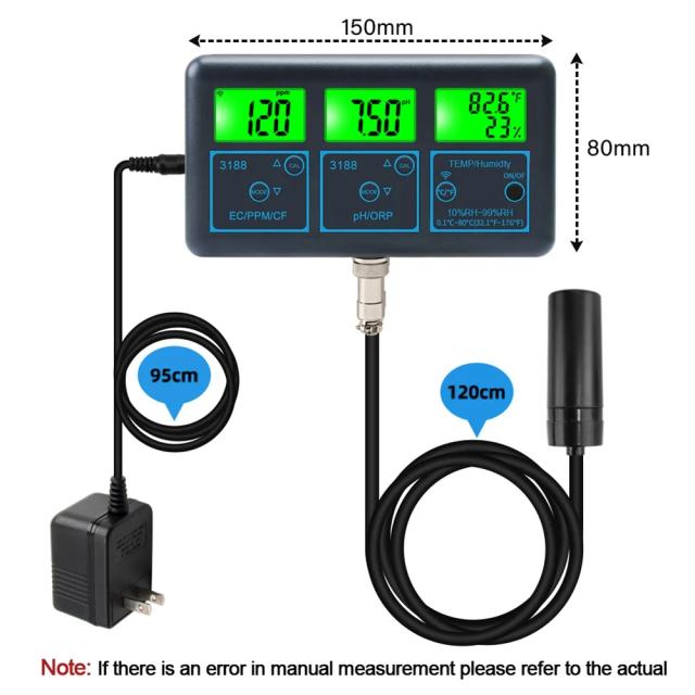Testador de Qualidade da Água Tuya WiFi 7 em 1: Analisador Digital Multi-Parâmetro com Medição de pH, ORP, PPM, CF e Temperatura