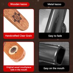 Portátil mogno madeira Kazoo flauta para iniciantes, instrumentos musicais, guitarra ukulele, piano, madeira, presente para iniciantes - Image 3