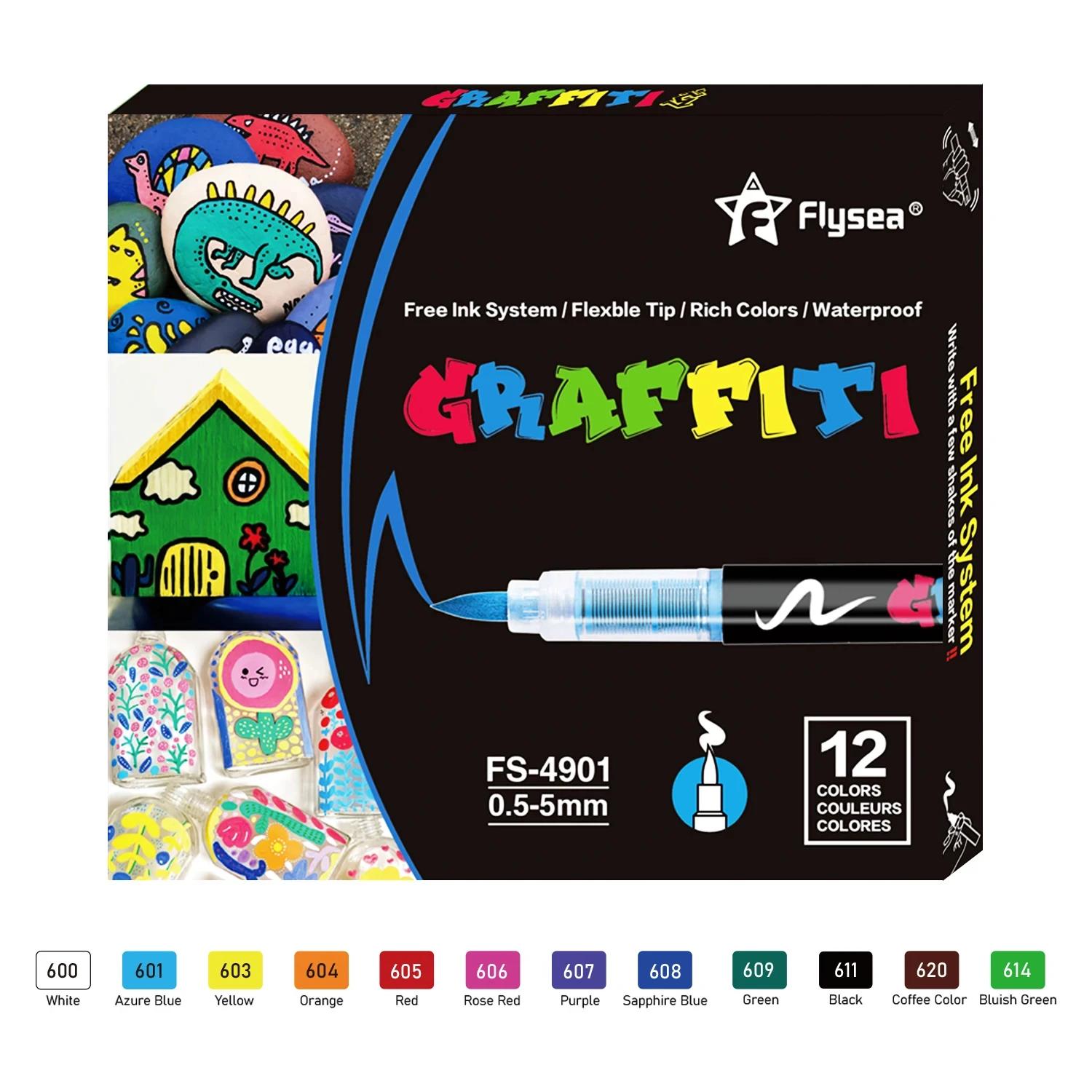 Conjunto de canetas marcadoras acrílicas de tipo reto líquido, 12/24/36 cores, ponta de pincel para pintura diy, pintura em rocha, caligrafia, doodle - Image 1