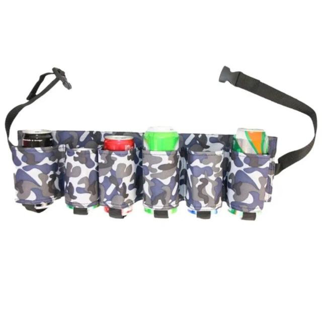 Fannypack Camuflado Ajustável para Armazenamento de Bebidas com 6 Bolsos para Latinhas de Cerveja