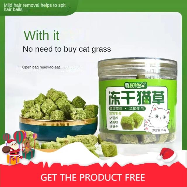 Pellets de Grama de Gato Liofilizados com Sementes e Bolinhas, Snacks Instantâneos para Gatos