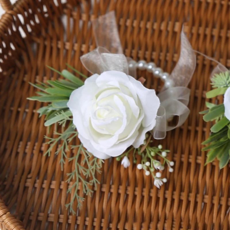 Flor De Pulso Corsage para dama de honra, Noiva Pin, Artificial Boutonnieres, Falso Pulseira Pérola, Acessório Do Casamento, Novo - Image 1