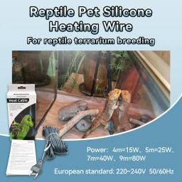 Cabo de Aquecimento de Borracha de Silicone Répteis e Anfíbios, Fundo do Biotério, Aquecimento do Quarto dos Animais, UE, EUA, Reino Unido, Ficha AU, 110V-220V, 15W, 25W, 40W, 80W - Image 4