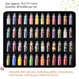 Conjunto de 48 Frascos de Glitter para Unhas com Pedras de Strass, Pérolas e Flocos de Pérola para Manicure de Unhas DIY - Image 3