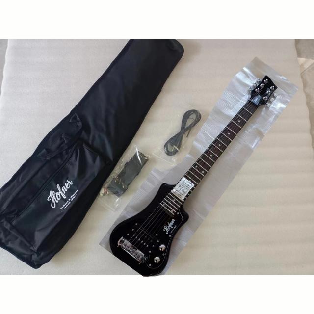 Guitarra Elétrica Compacta de 34 Polegadas com 6 Cordas em Preto Brilhante e Estojo de Algodão Grátis