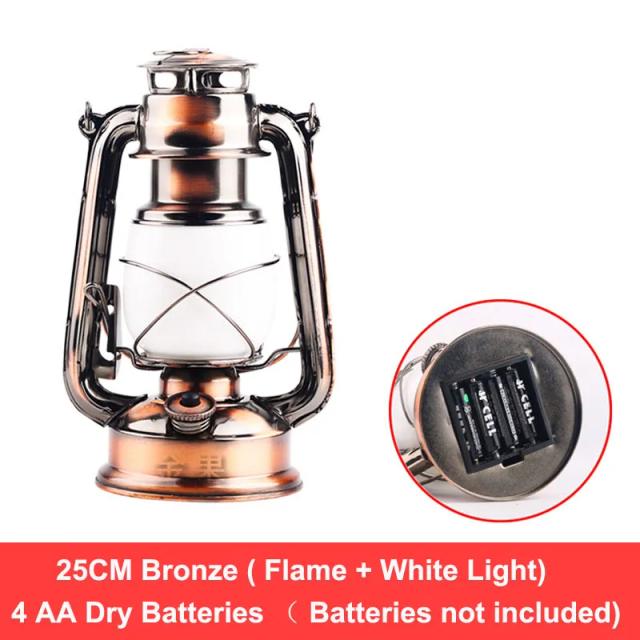 Lanterna Vintage Portátil com Luz LED Flame, Bateria Recarregável USB e Cabide para Acampamento e Jardinagem