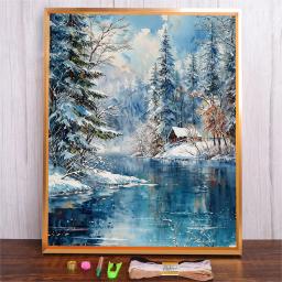 Bordado Cross Stitch Kits para Iniciantes, Fio De Algodão, Artesanato De Inverno, Kit De Bordado Impresso Paisagem, Padrões De Floresta De Neve - Image 1