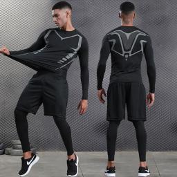 Conjunto de roupas esportivas de compressão dos homens ginásio correndo roupas esportivas apertadas camiseta lycra leggings atletismo shorts fitness rash guard kits - Image 5