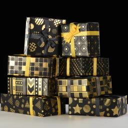 Rolos de Papel de Embrulho para Presente, Metálico, Preto e Dourado, Dia dos Namorados, Aniversários, Casamentos, Graduações, Noivados, 50x70cm, 8 Pcs - Image 2