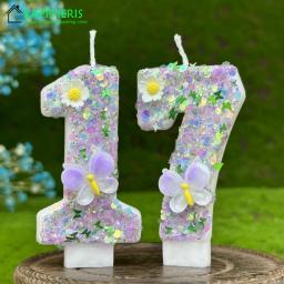 Vela De Aniversário De Sparklers com Flor De Borboleta, Velas De Aniversário Das Crianças, Decorações Do Topper Do Bolo Do Número Das Meninas - Image 2